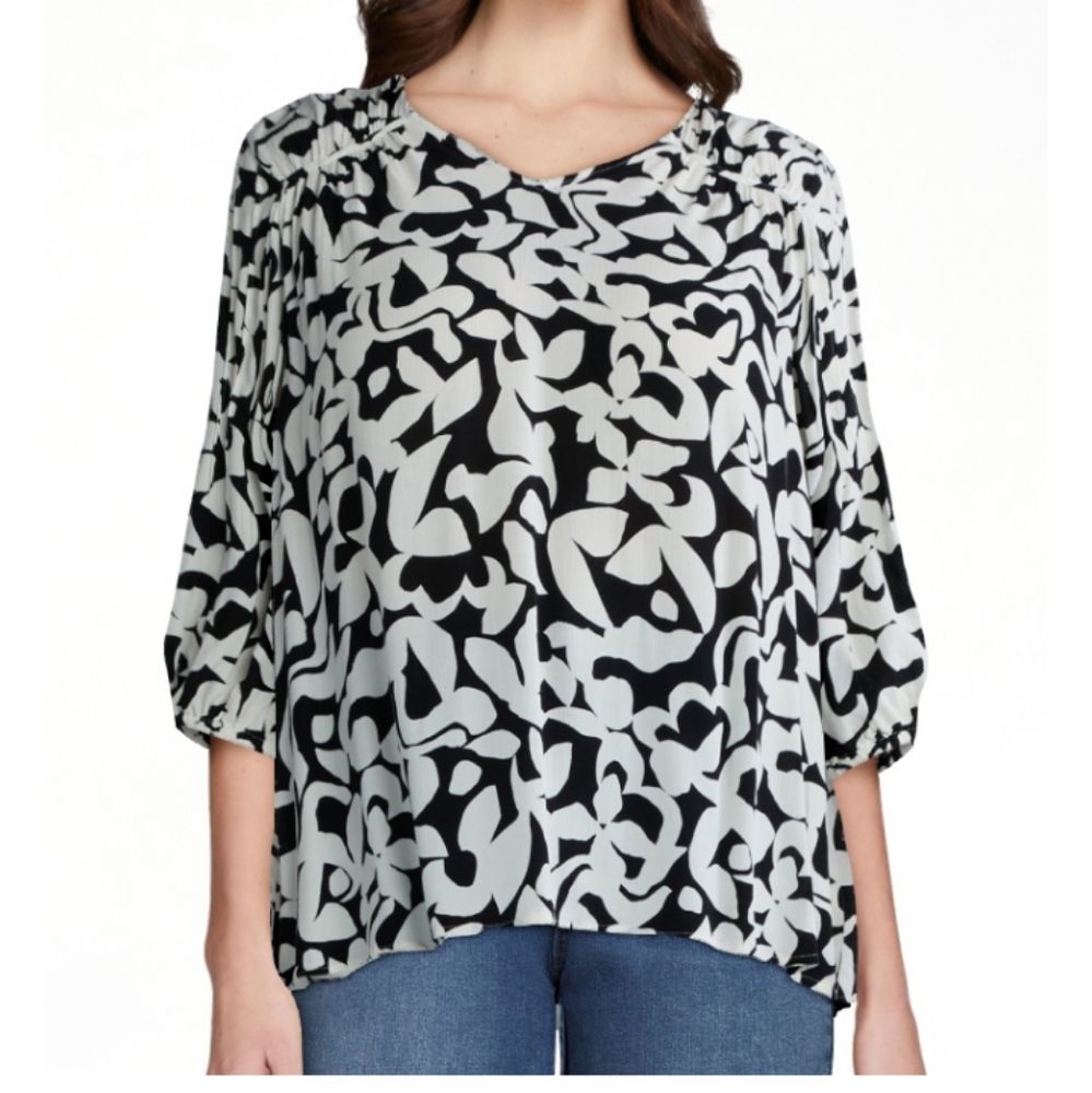 Women's Plus Size Poet Sleeve Blouse Various Sizes  Black & White Floral NWT